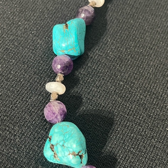 Large Chunky Genuine Turquoise Nugget, Amethyst, Moon Stone, 925 Necklace 24 in - Picture 4 of 8
